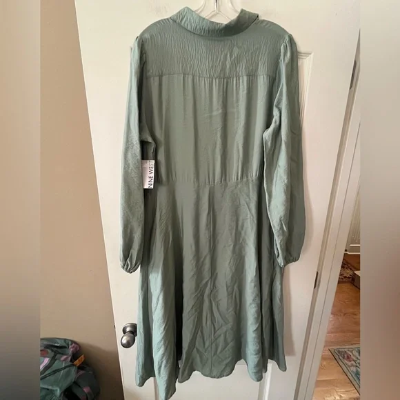 New! Nine West Button-Front Sage Green Long Shirt Dress Women’s Size Large - Picture 8 of 16